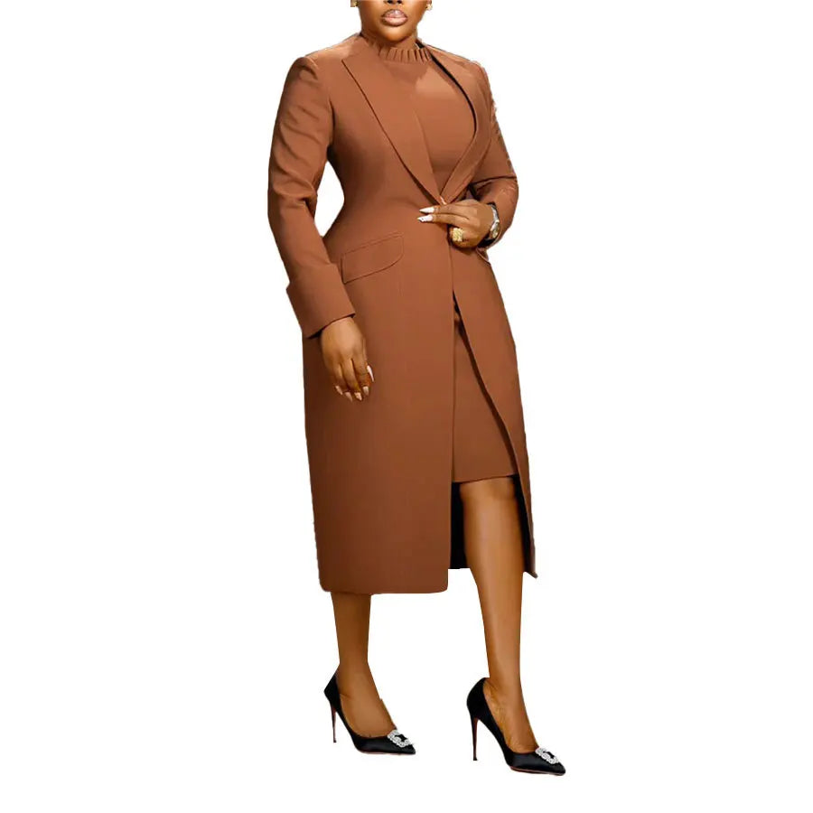 Full Sleeve Long Blazer Coat+ Long Dress Suit Two 2 Piece Set