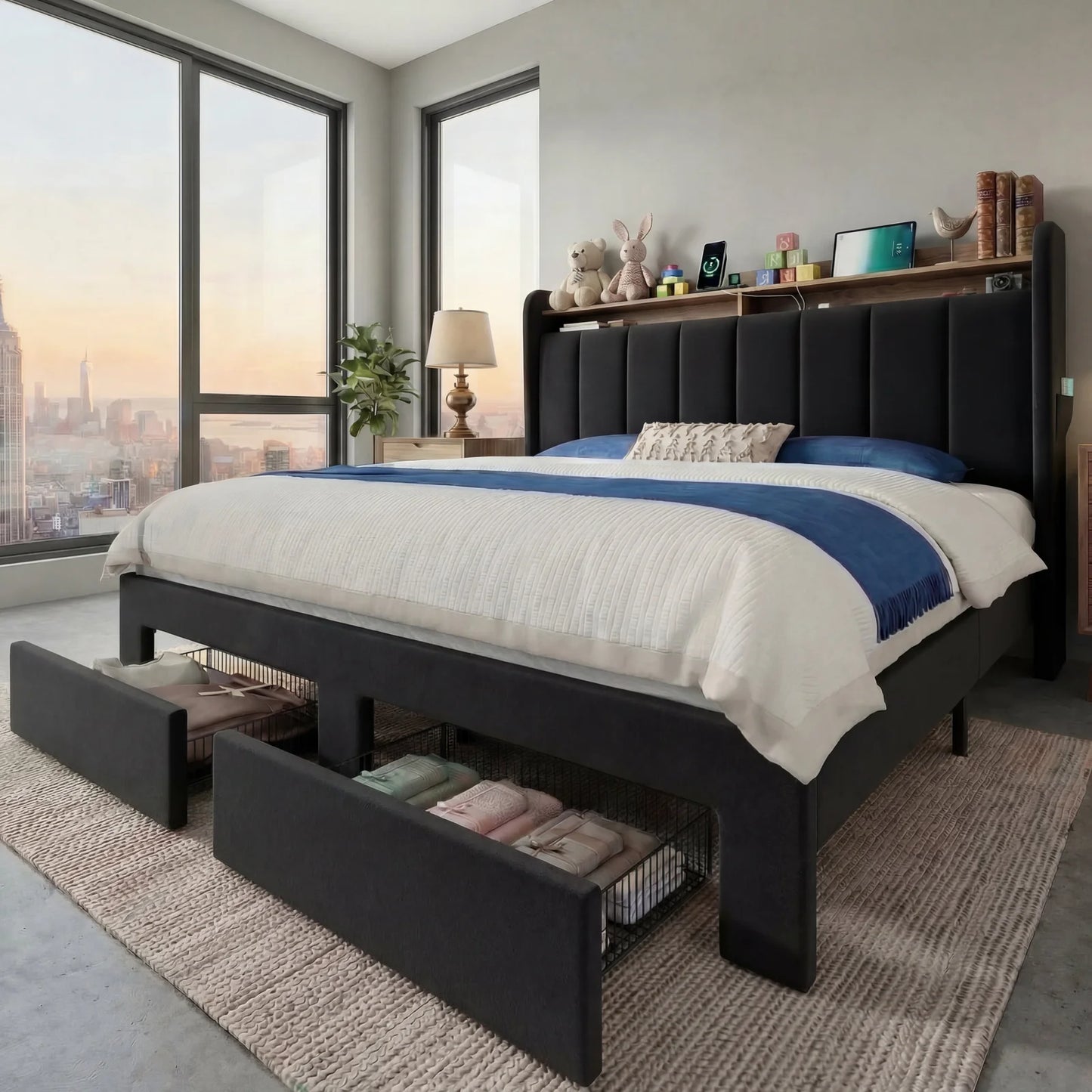 HOOMIC Bed Frame With 2 Storage Drawers, LED Lights
