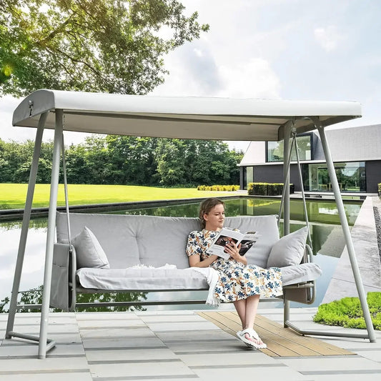 XMSJ 3 To 4 Seat Porch Swing 2in1 Outdoor Bed With Adjustable Backrest