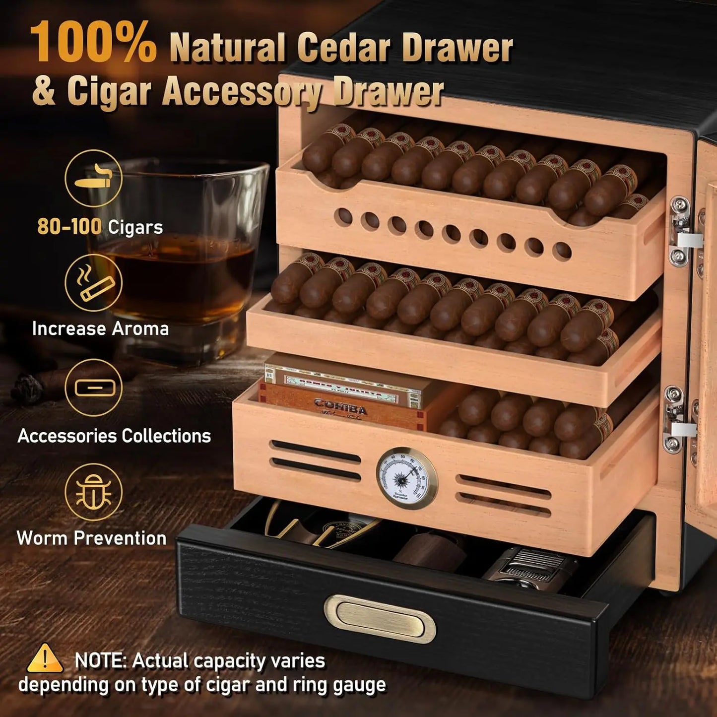 Tesonway Cigar Humidor Cabinet With Spanish Cedar Hygrometer And Humidifiers