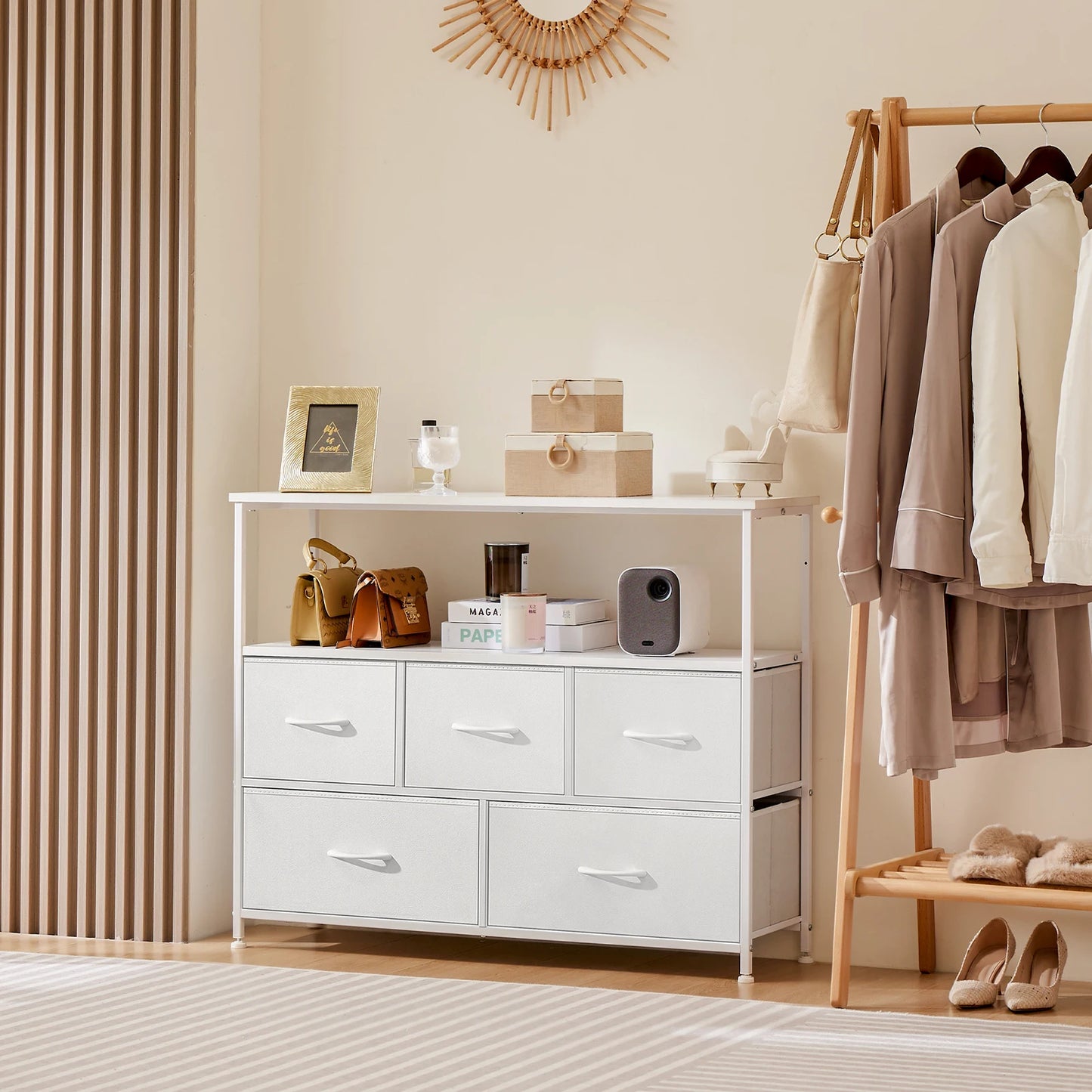 Shoe Cabinet Dresser With Five Fabric Drawers For Home