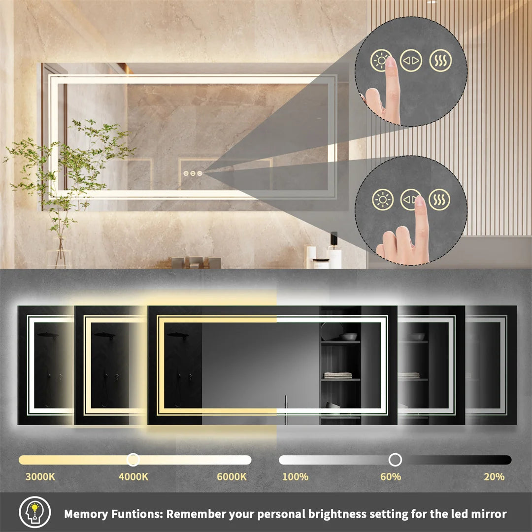 LUVODI Illuminated Bathroom Mirror With 3 Color Lights And Dimming Smart Touch