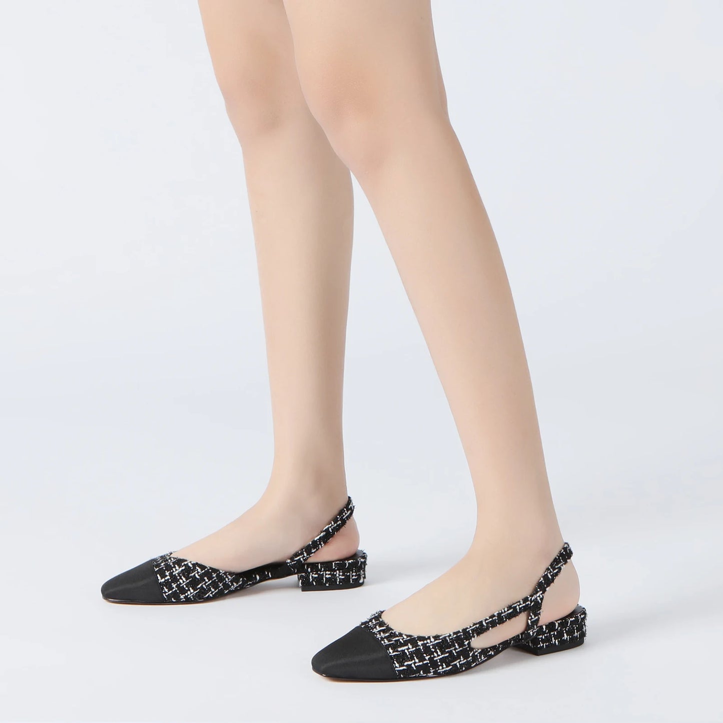 Women Slingback Flats Square Pointed Toe Two Tone Flats