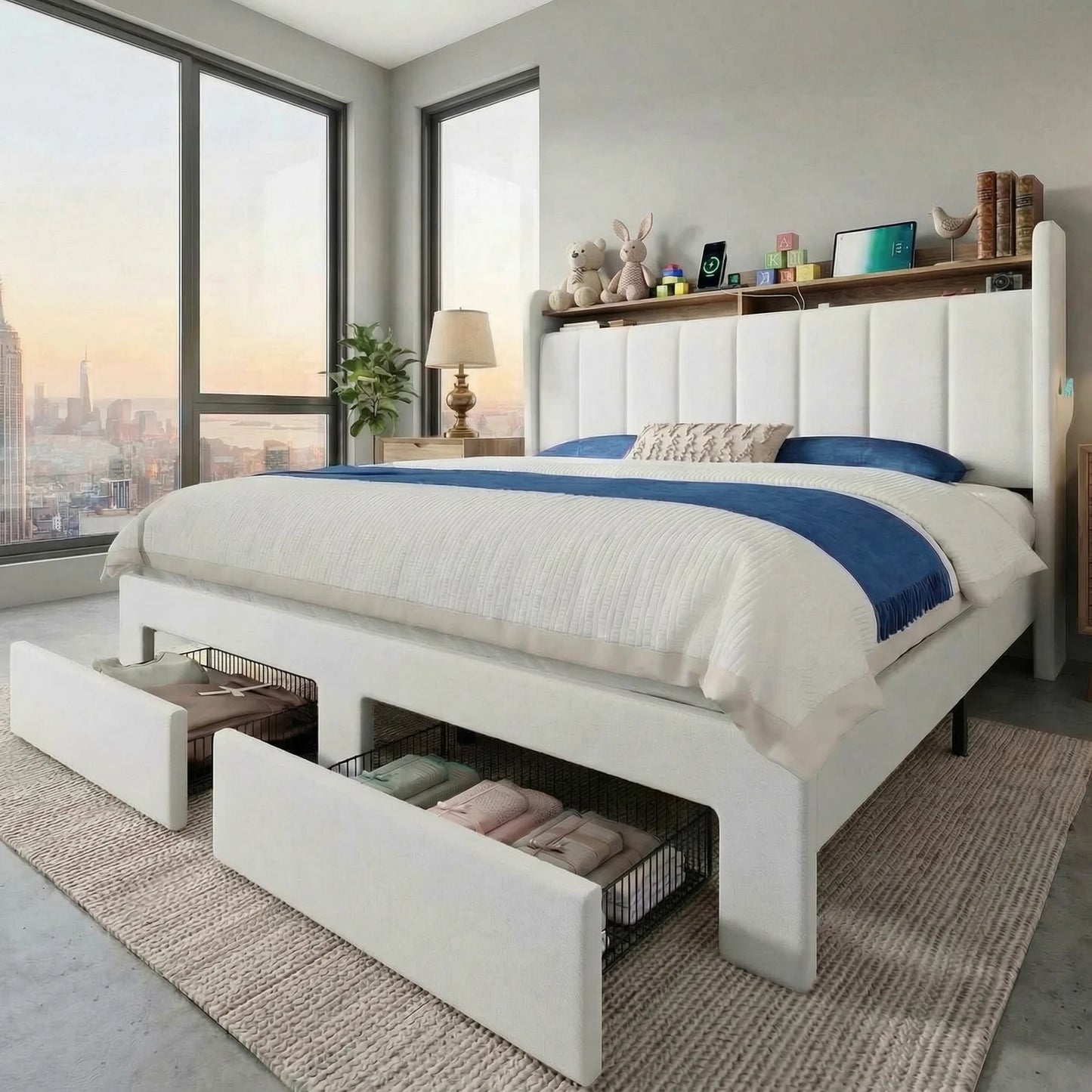 HOOMIC Bed Frame With 2 Storage Drawers, LED Lights