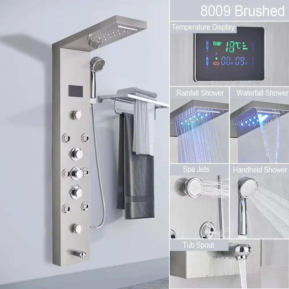 Shower Panel With LED Rainfall Waterfall Shower Head