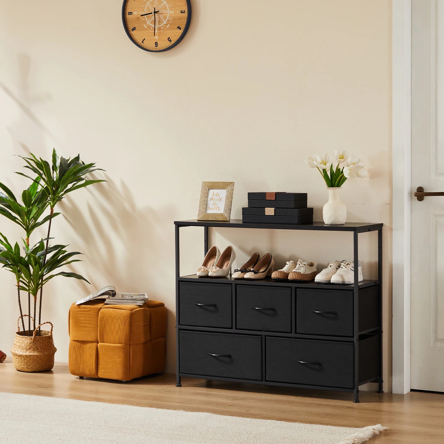 Shoe Cabinet Dresser With Five Fabric Drawers For Home