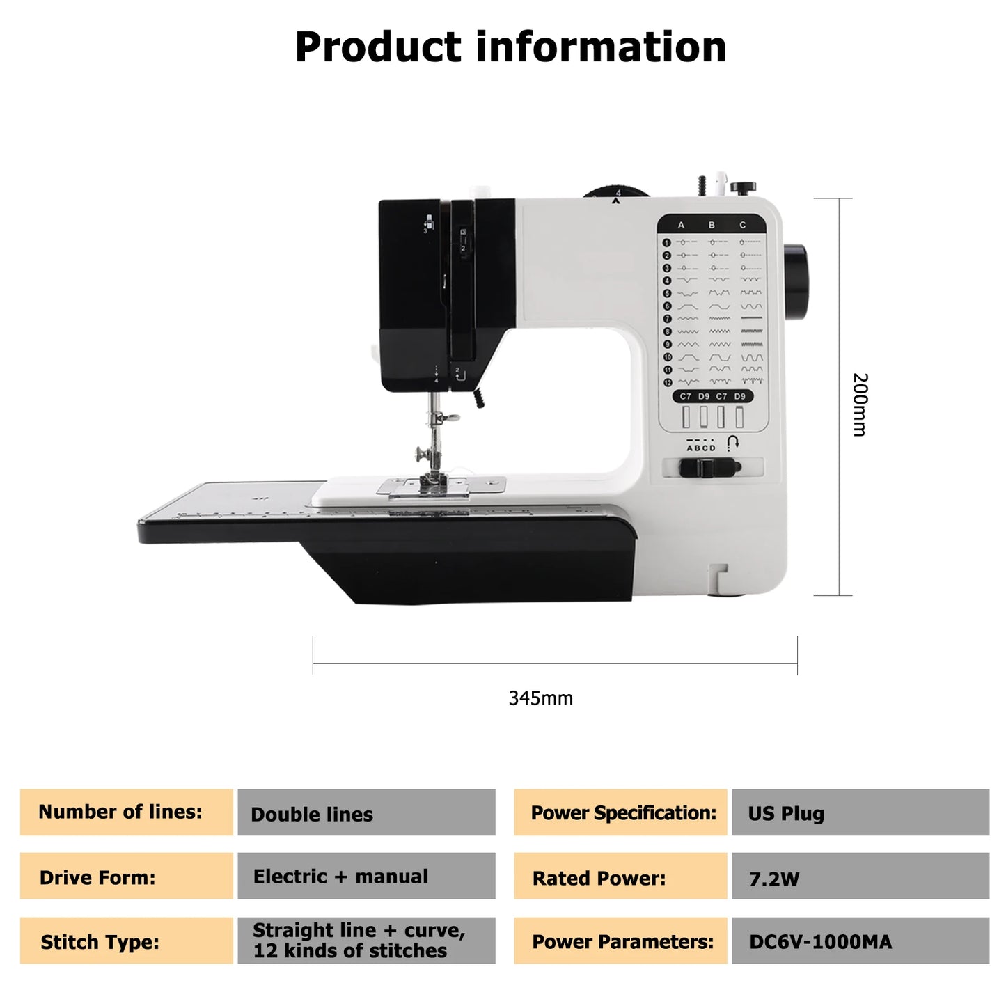 LetCartMaker 12 Stitches Mini Electric Sewing Machine With Sewing Table