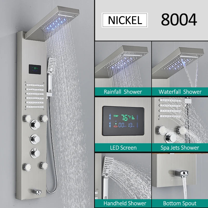 Quyanre LED Shower Panel Tower System With Hydroelectric LCD Display