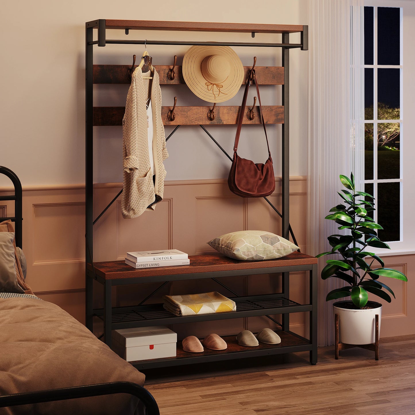Acekool Hall Tree Coat Rack With Bench And Shoe Storage
