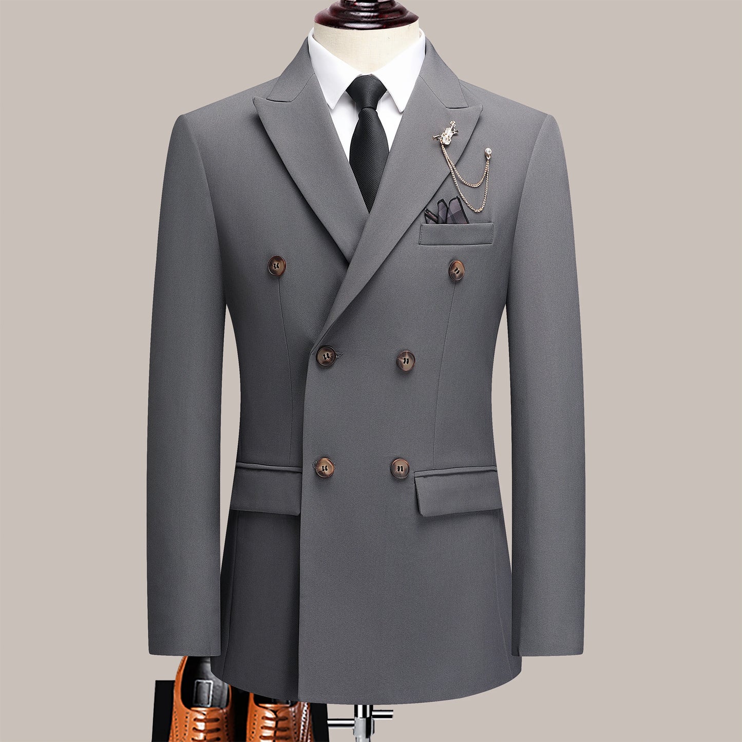Songwe Men's Double Breasted Two-Piece Business Suit Lapel Collar