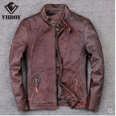 Genuine Leather Vintage Thin Sheepskin  or Thick Cowhide Coat For Men