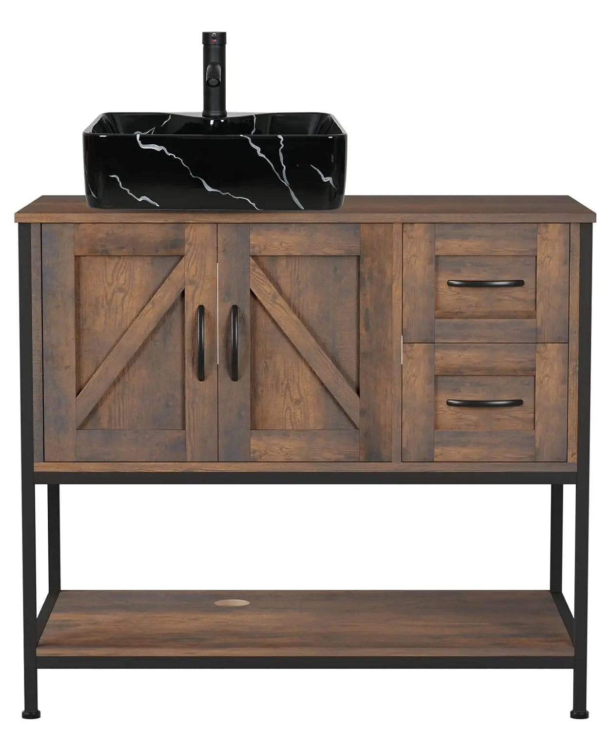 Rustic Farmhouse Vanity With Vessel Sink Cabinet Set