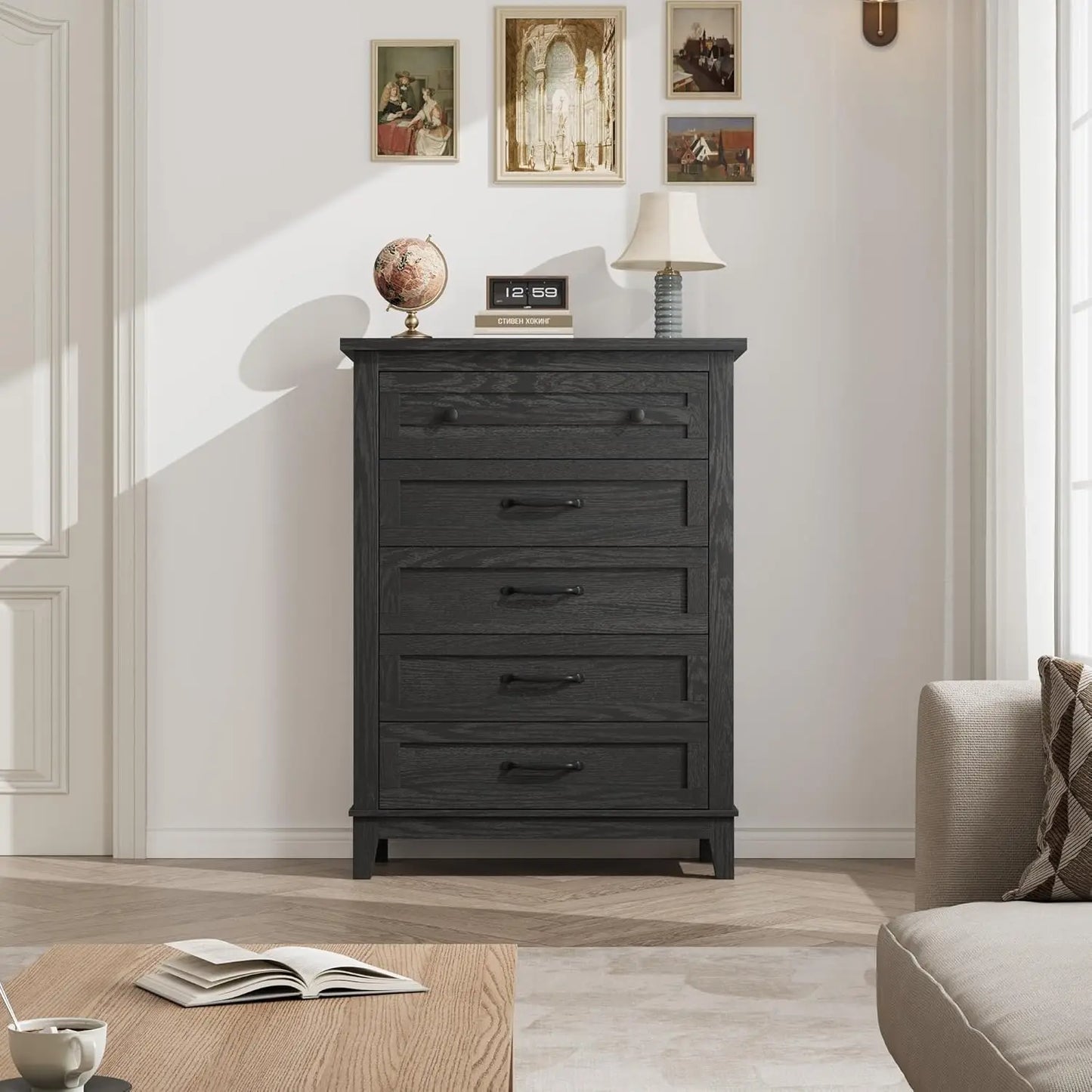 Vertical 5 Drawer Wooden Dresser For Bedroom And Living Room