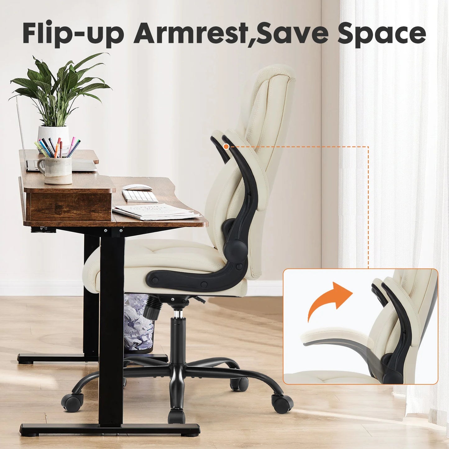 Executive High-Back Office Chair with Flip-Up Armrests