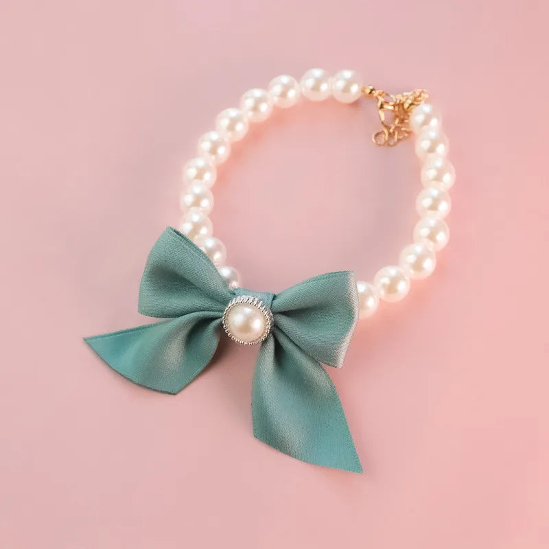 Pearl Bow Necklace Pet Jewelry