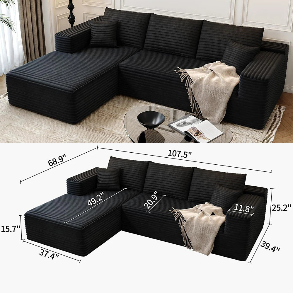 YQXH Cloud Style Corduroy Covered Sectional Sofa U Shaped