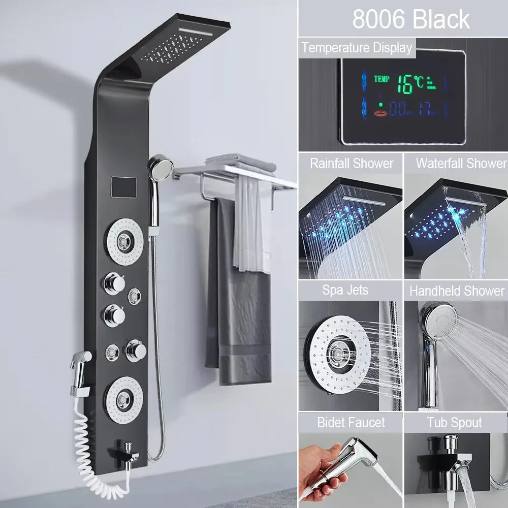 Shower Panel With LED Rainfall Waterfall Shower Head