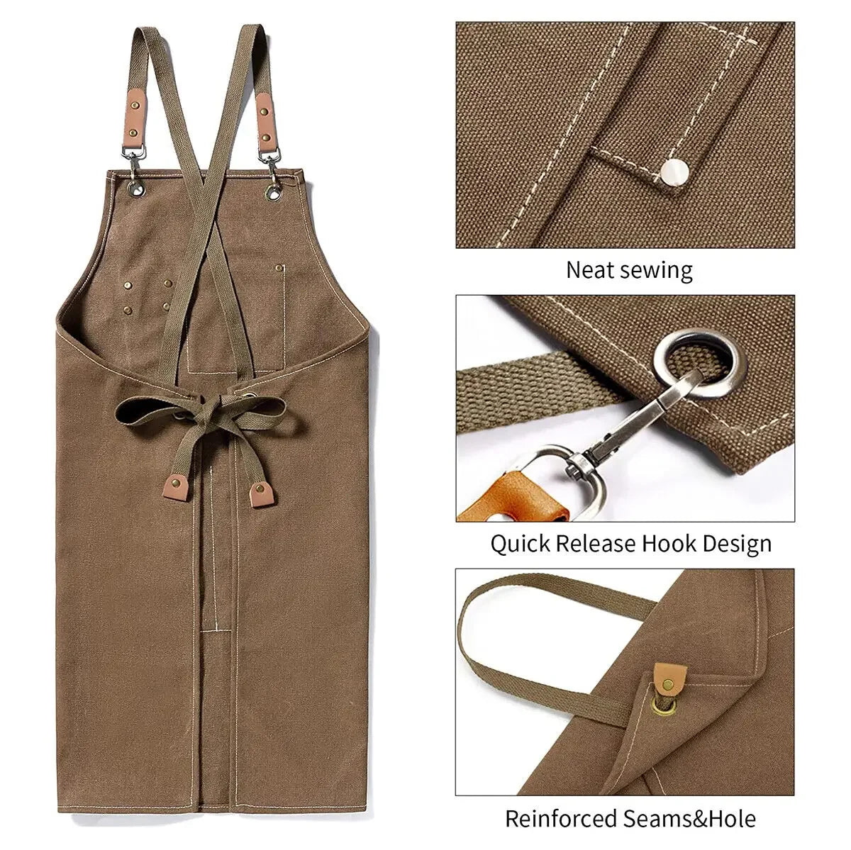 Canvas Kitchen Apron Waterproof Stain-Resistant With Pockets