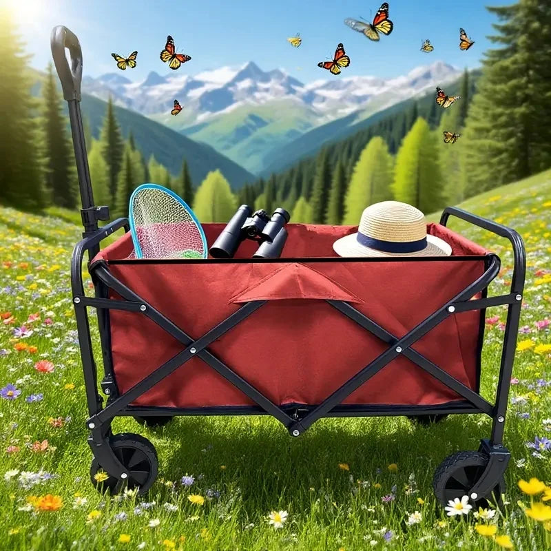Multifunctional folding outdoor garden trolley, 650 lbs load capacity, suitable for beach, lawn, camping
