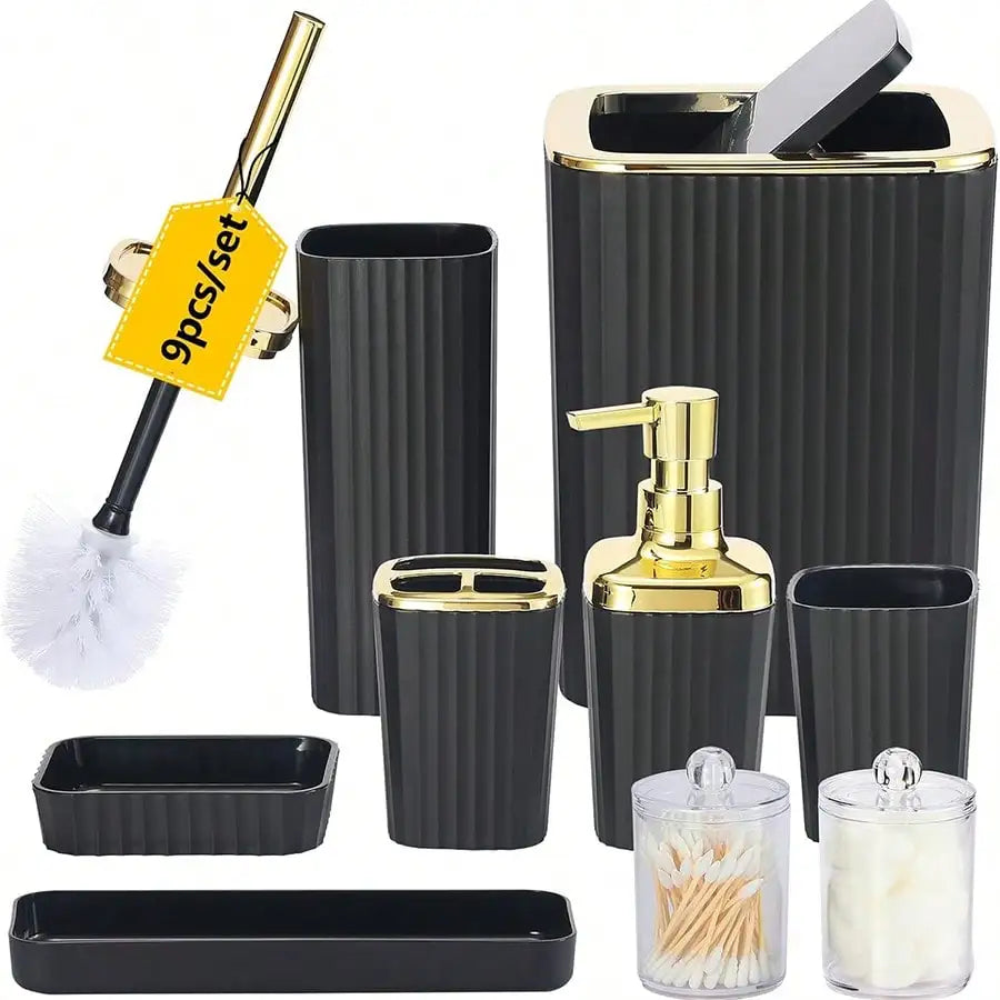 9 Piece Bathroom Set Including Toothbrush Holder And Lotion Dispenser