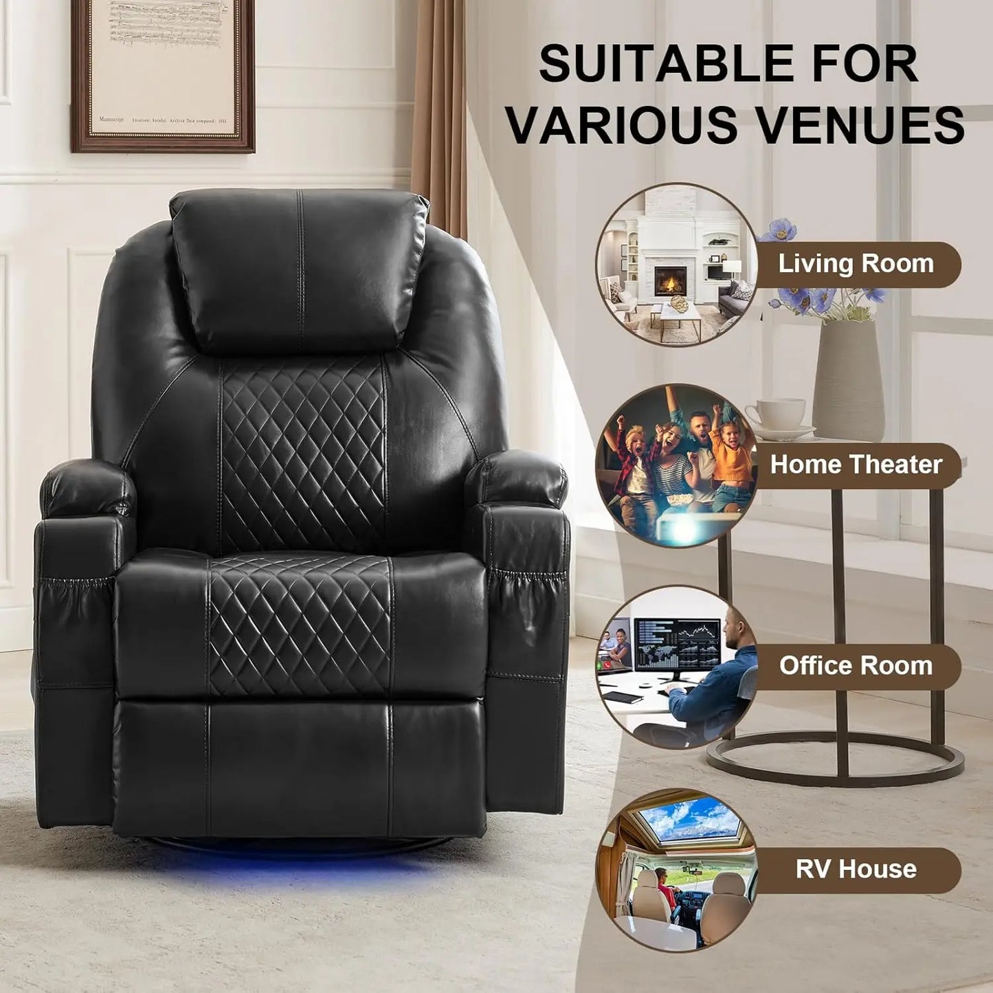 Power Swivel Rocker Recliner Chair With Heat Massage