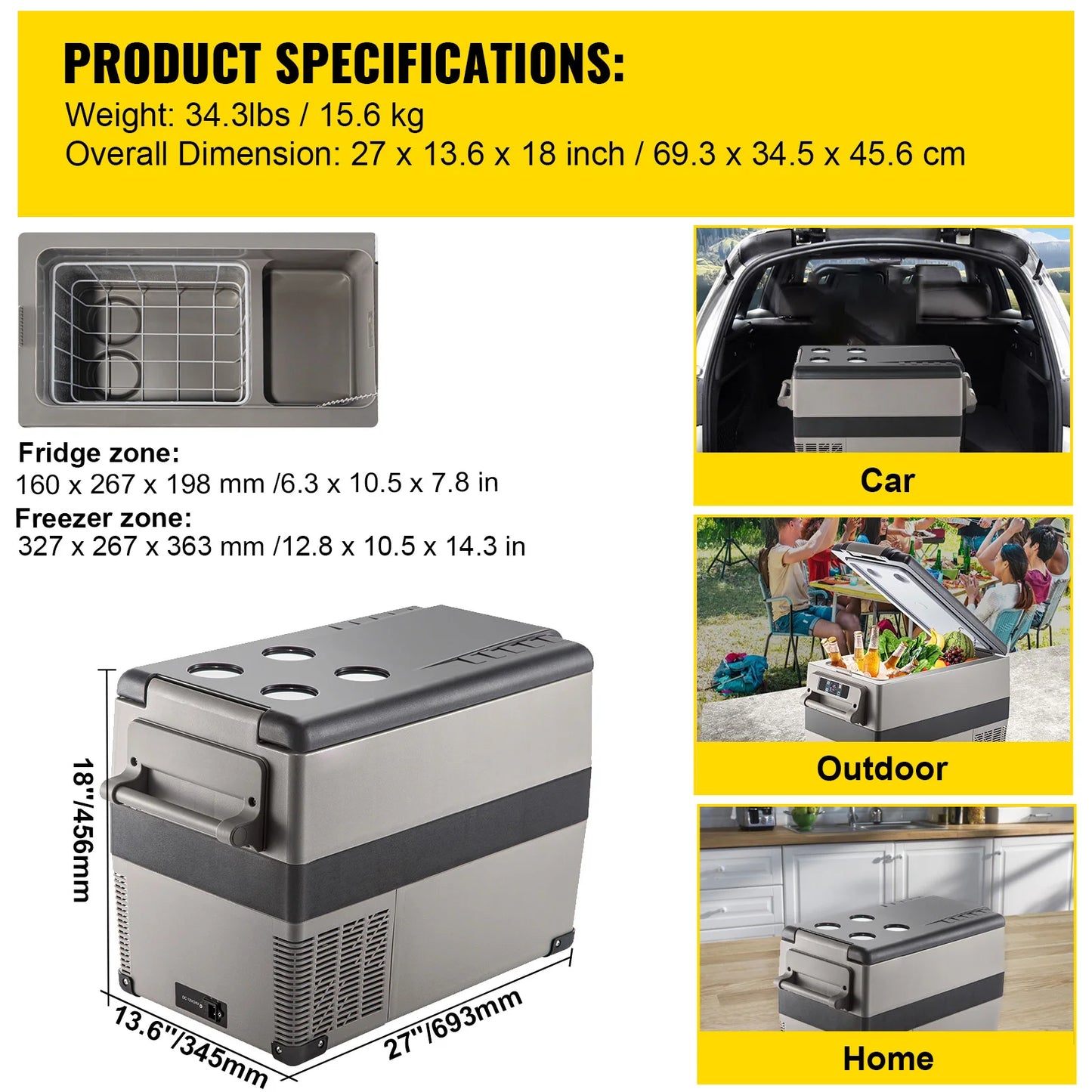 VEVOR Portable Car Mini Fridge Freezer Compressor Cooler