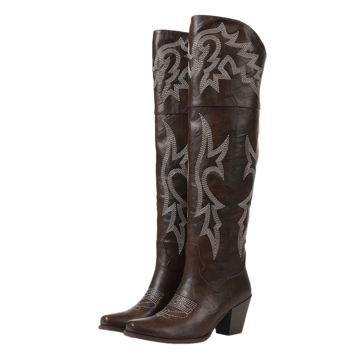 Women Over The Knee Western Boots Zip Closure Modern Style