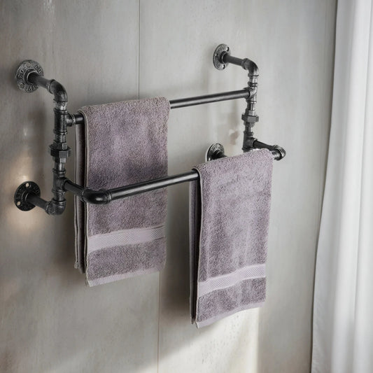 Vintage Industrial Wrought Iron Bathroom Towel Rack Wall Mount Organizer