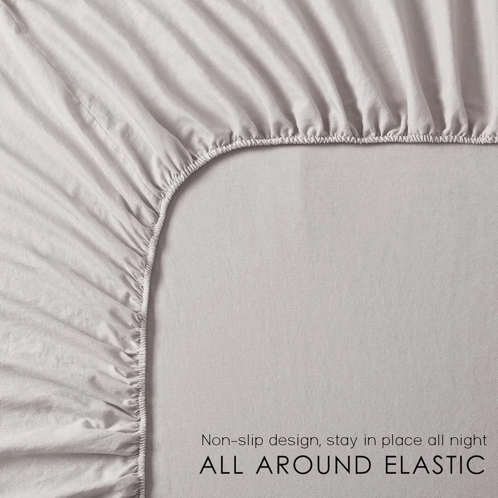 French Linen Sheet Set 4 Piece Breathable Natural Bedding