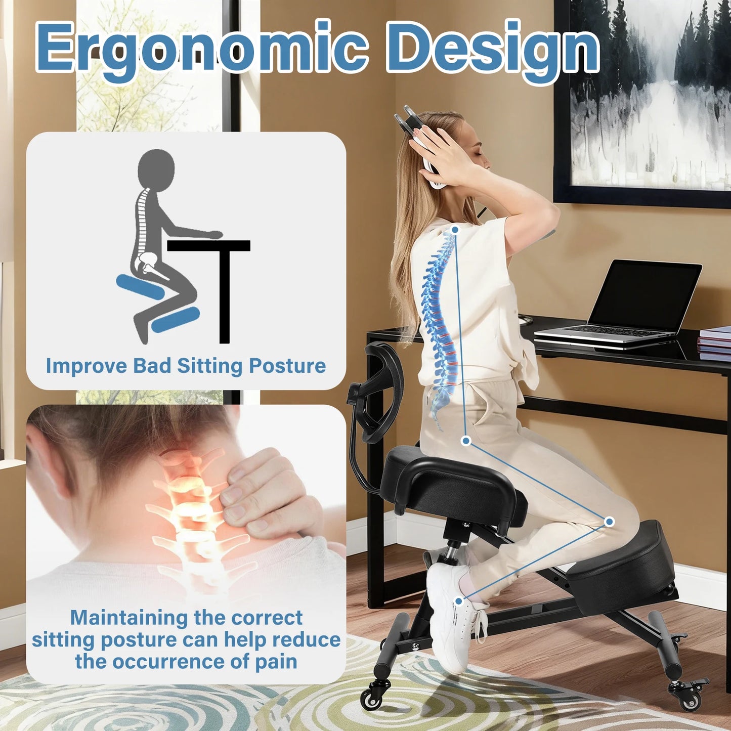 Kneeling Chair With Back Support For Office Ergonomics