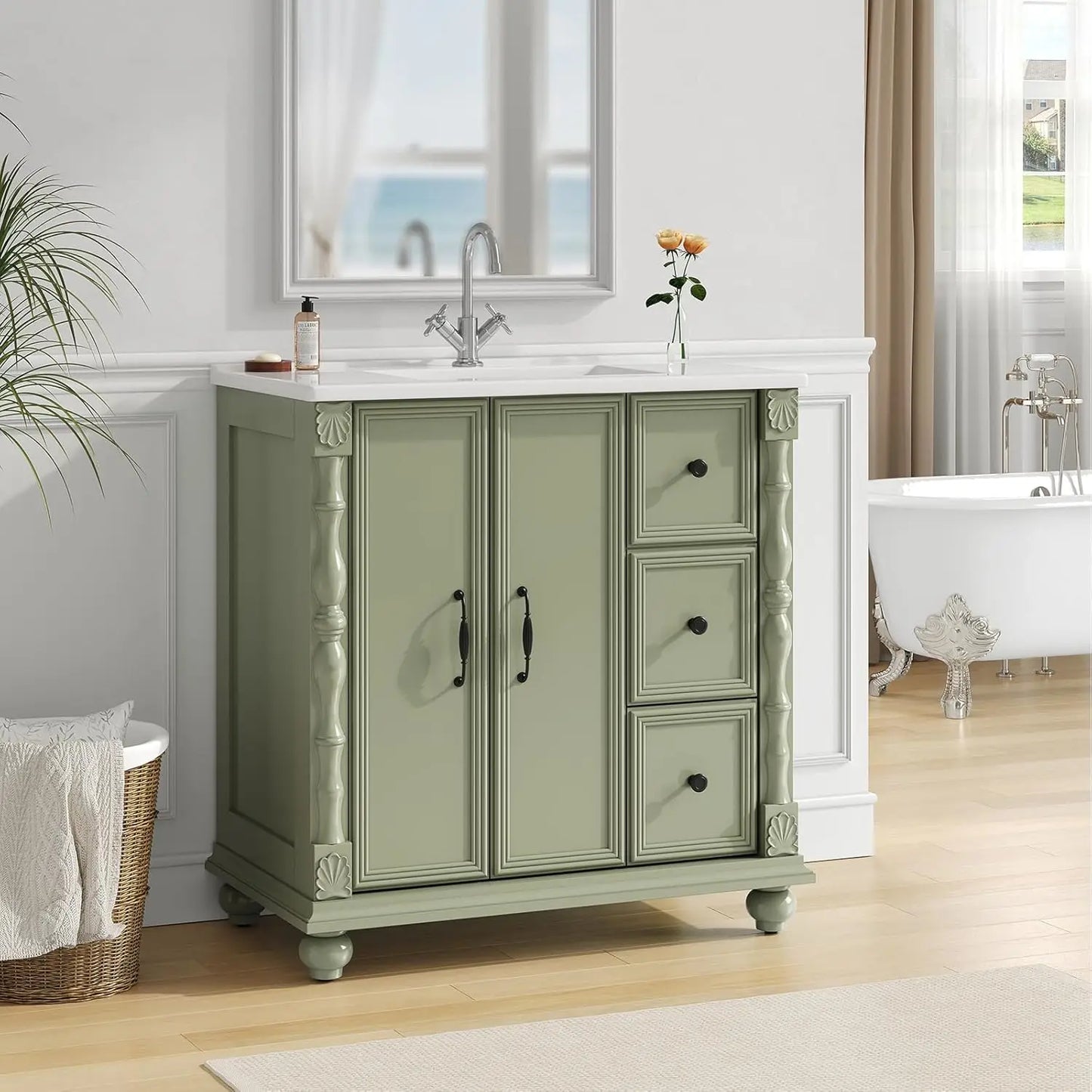 Modern Bathroom Vanity With Sink And Solid Wood Legs