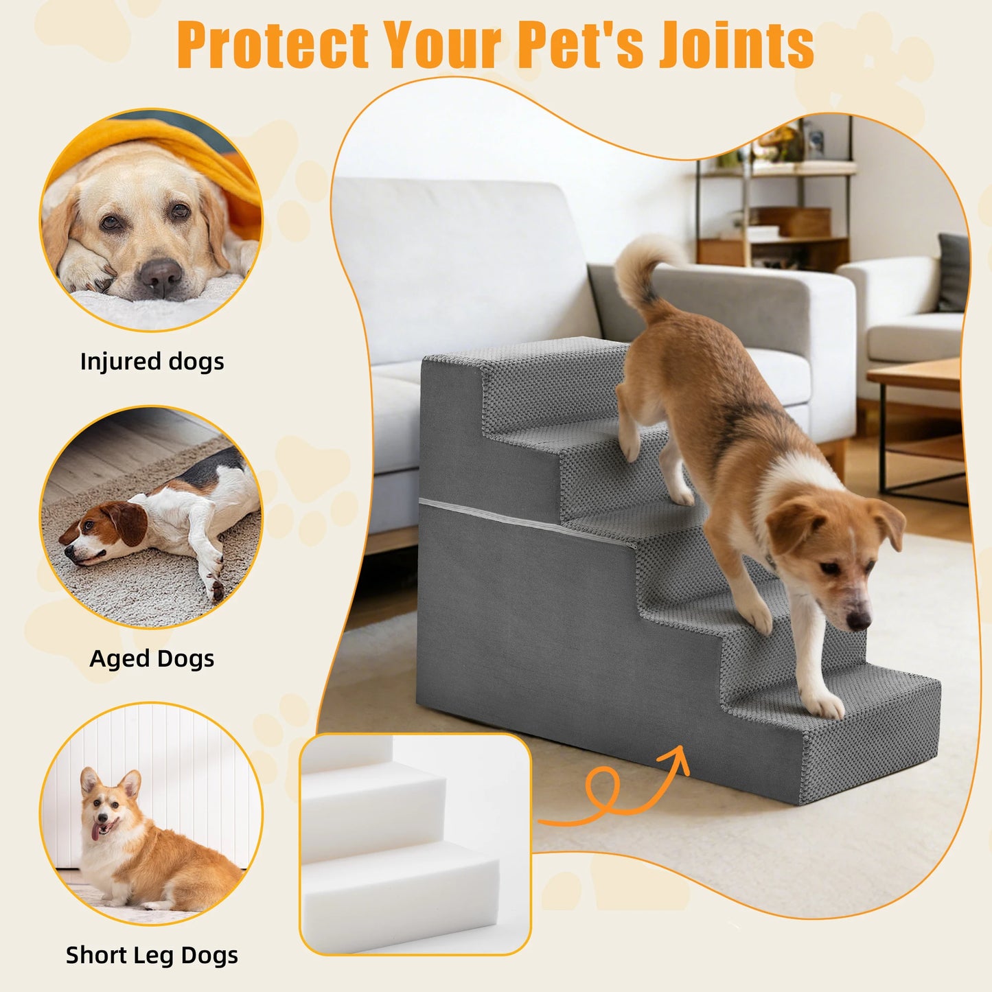 Curved Foam Dog Stairs for Beds, Sofas & Couches