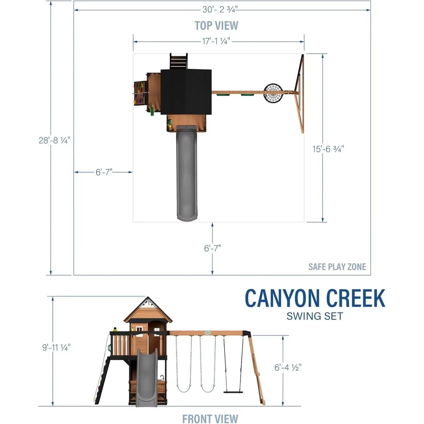 Canyon Creek Cedar Wood Swing Set With Wave Slide Playhouse