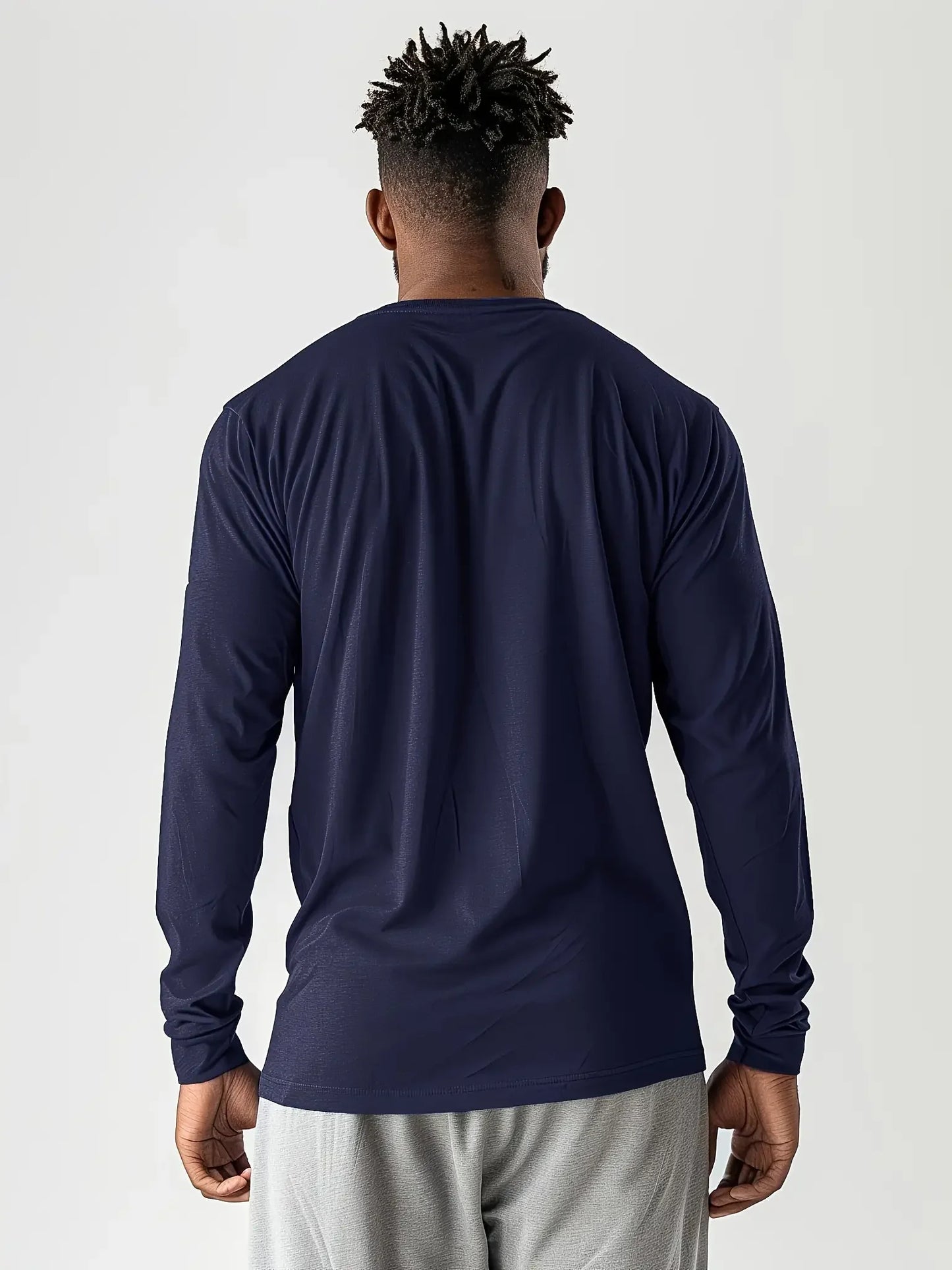 Winthunder Mens Solid Round Neck Long Sleeve T Shirt