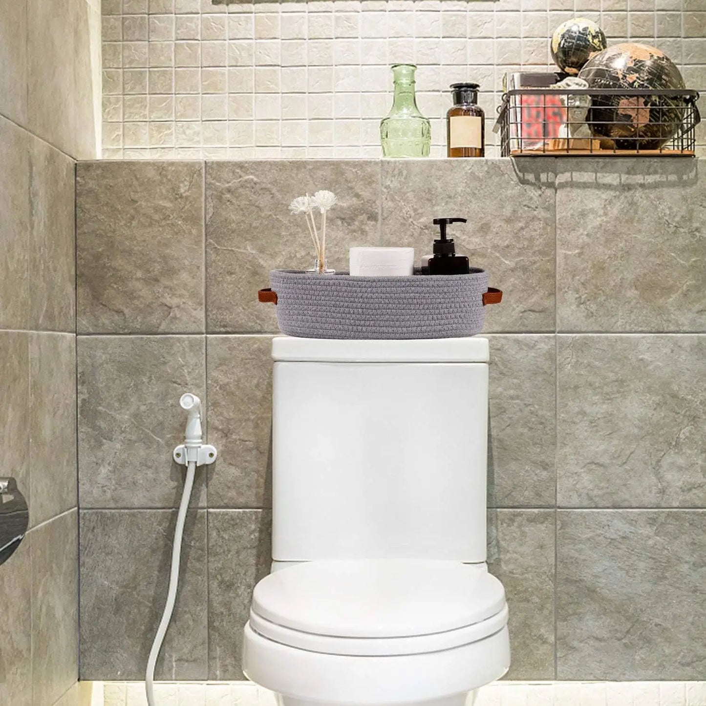 Cotton Rope Storage Basket With Handles For Bathroom
