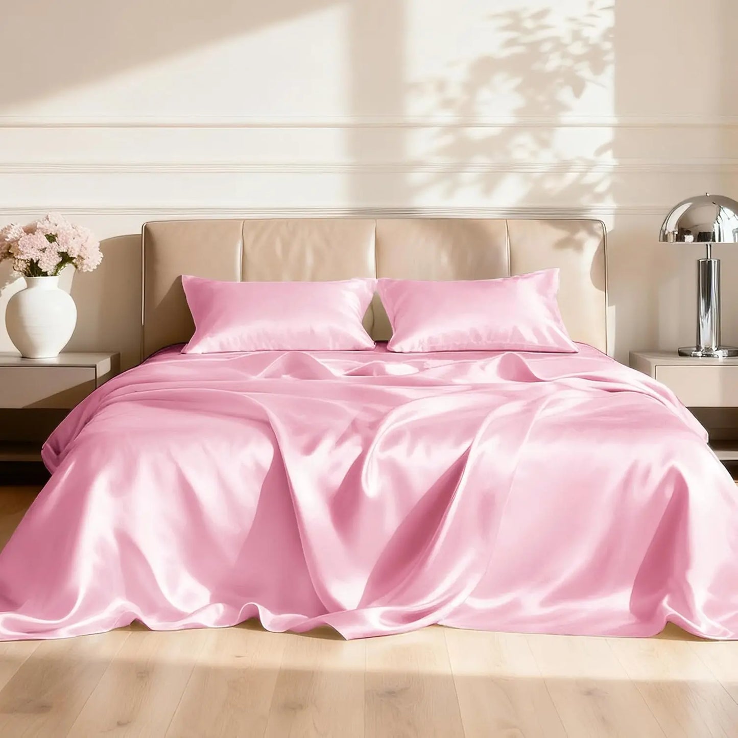 Satin Sheet Set 4 Piece Bed Sheets Silky Soft Wrinkle Resistant