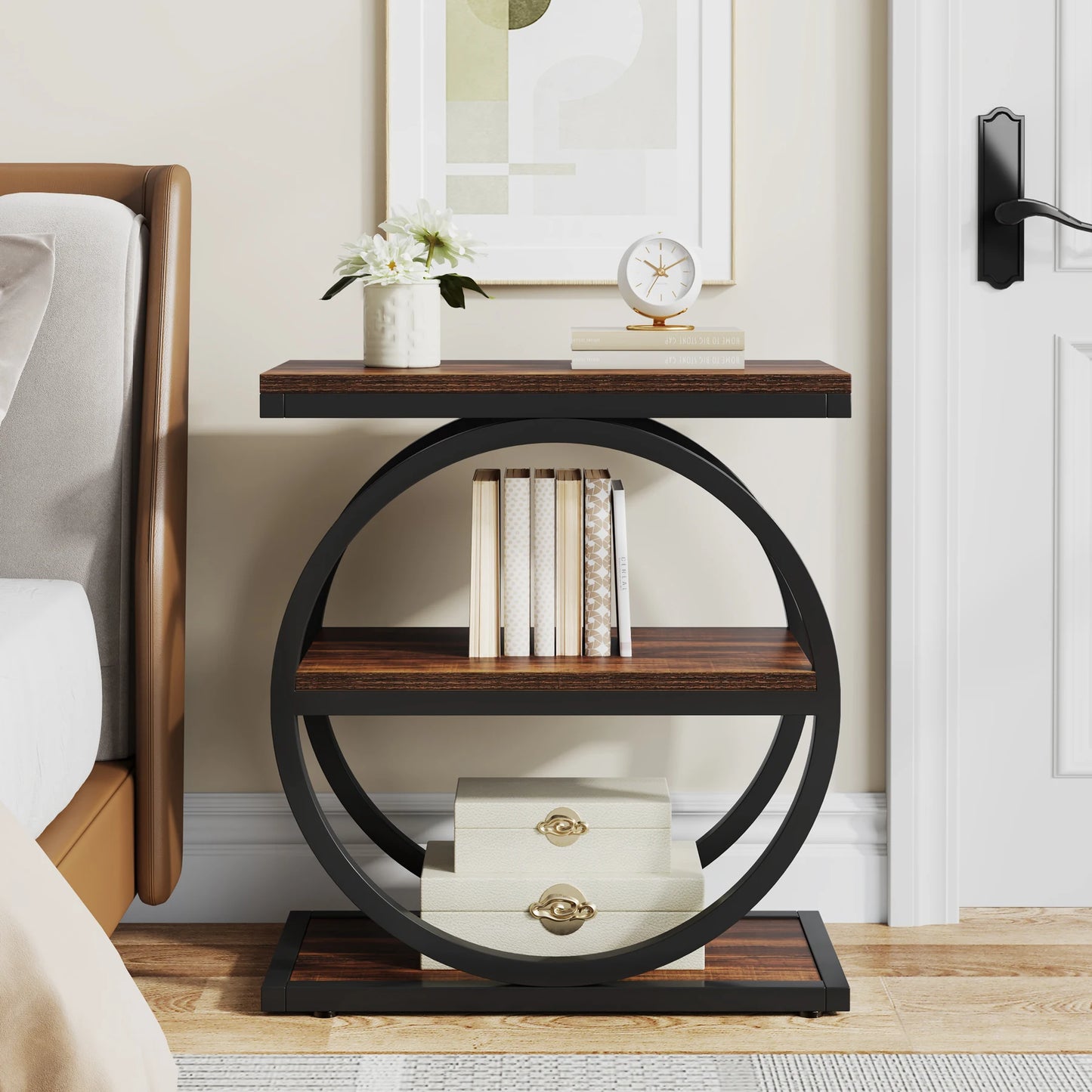 Tribesigns Industrial End Table With 3 Storage Shelves
