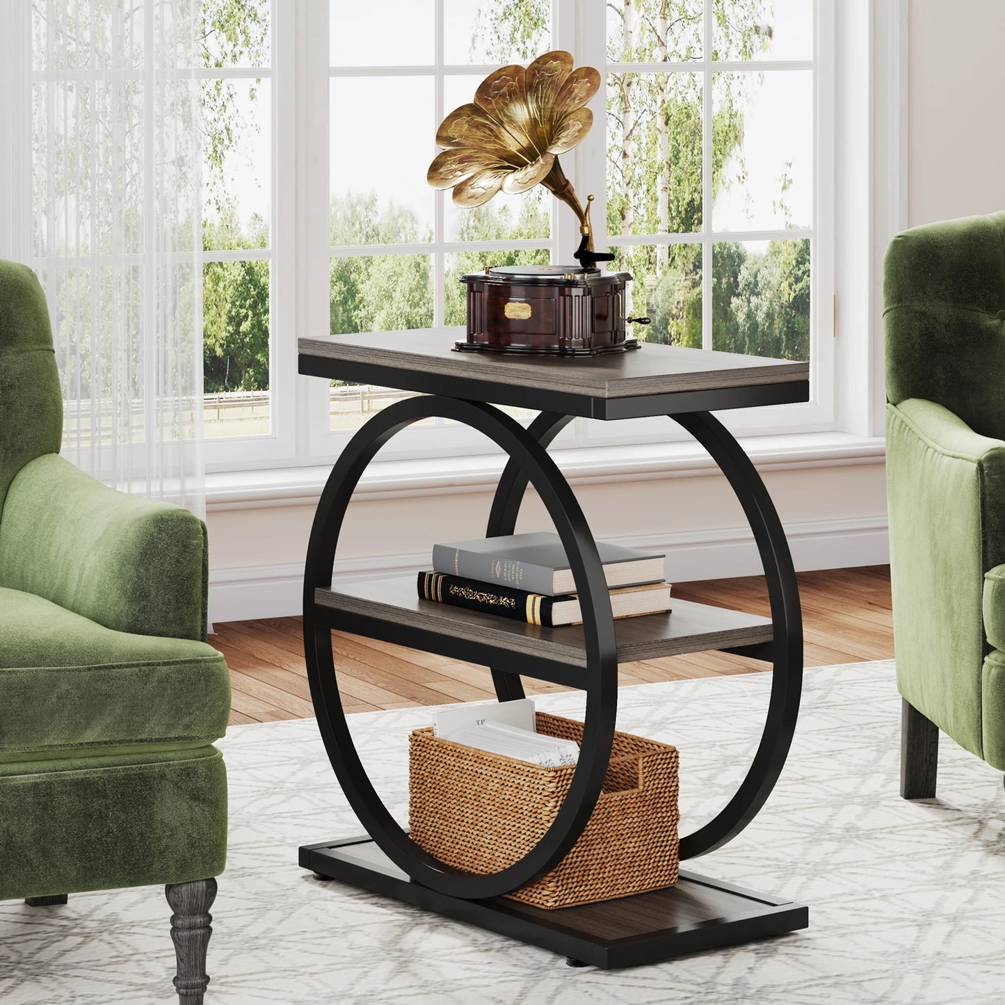 Tribesigns Industrial End Table With 3 Storage Shelves