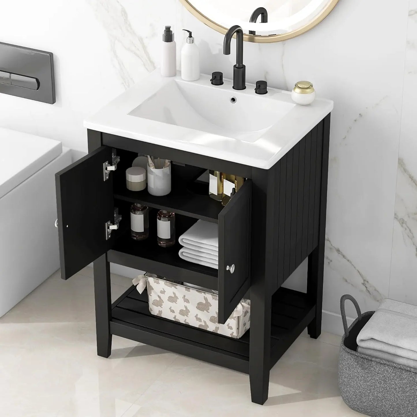 Solid Wood Bathroom Vanity Cabinet With Durable Birch Wood Construction