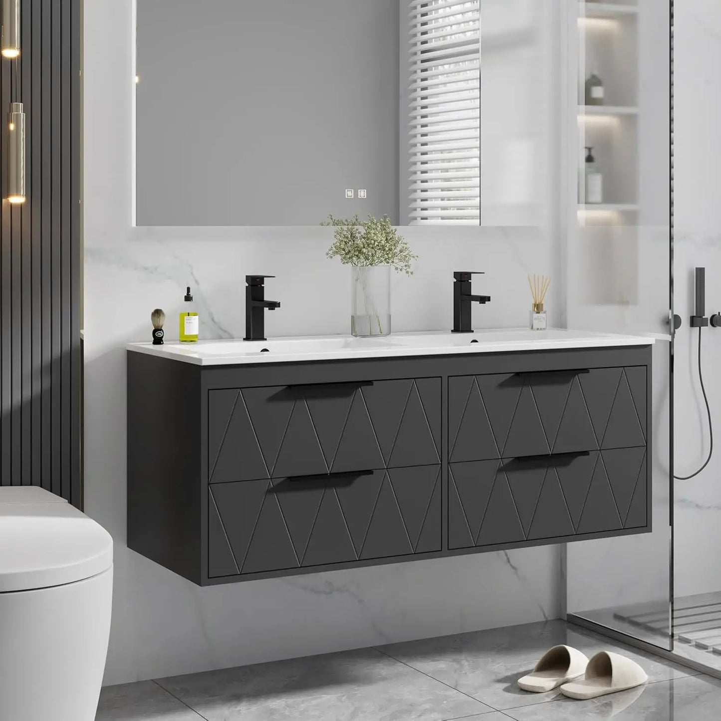 Wall-Mounted Floating Vanity Cabinet With Sink And Soft-Close Drawers