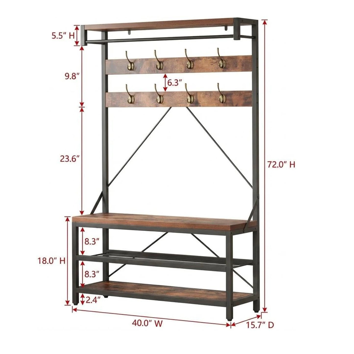 Acekool Hall Tree Coat Rack With Bench And Shoe Storage