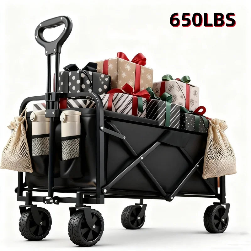 Multifunctional folding outdoor garden trolley, 650 lbs load capacity, suitable for beach, lawn, camping