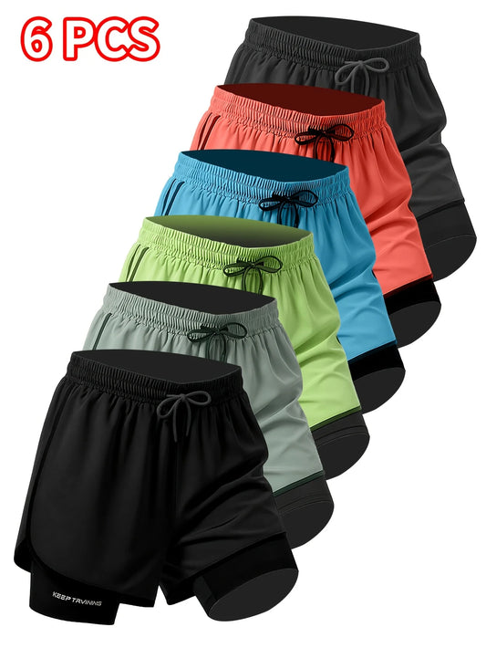 Winthunder Mens Six Pack Sweat Absorbing Polyester Fitness Shorts
