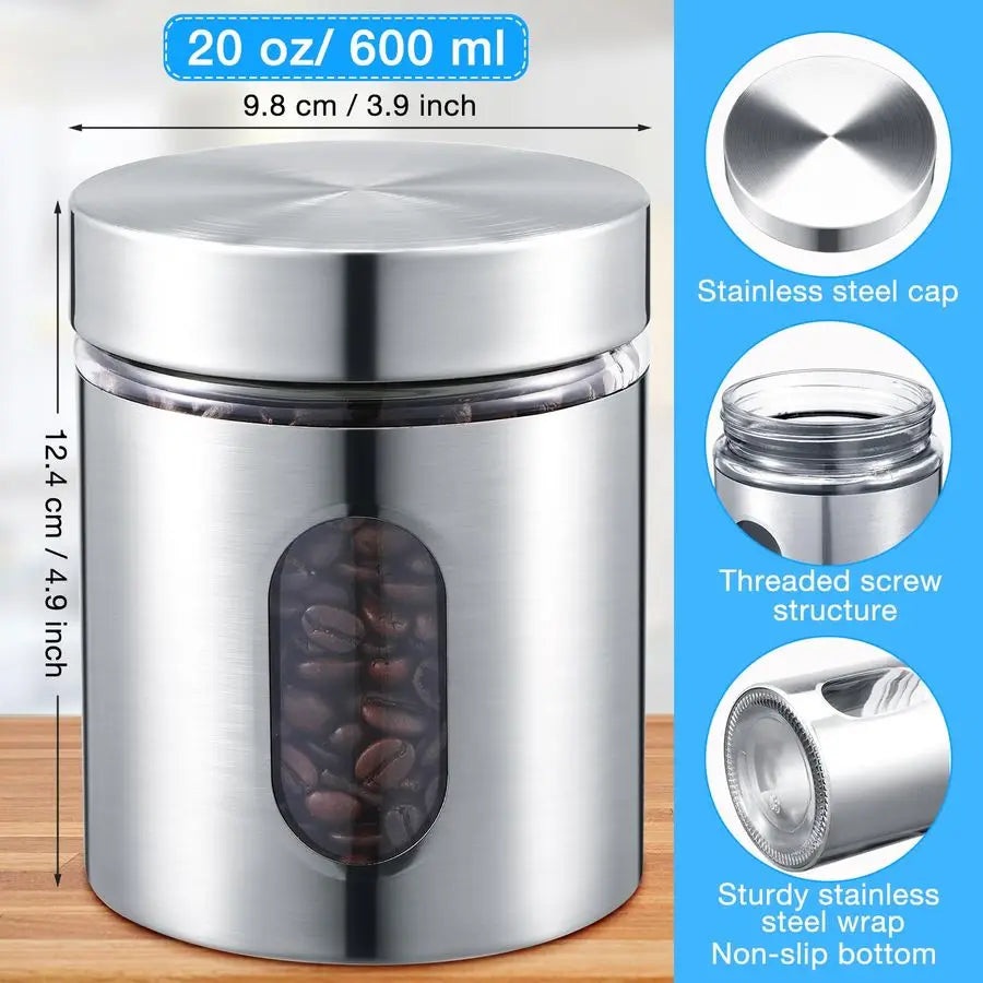 Six Pack Stainless Steel Kitchen Canisters Set With Window