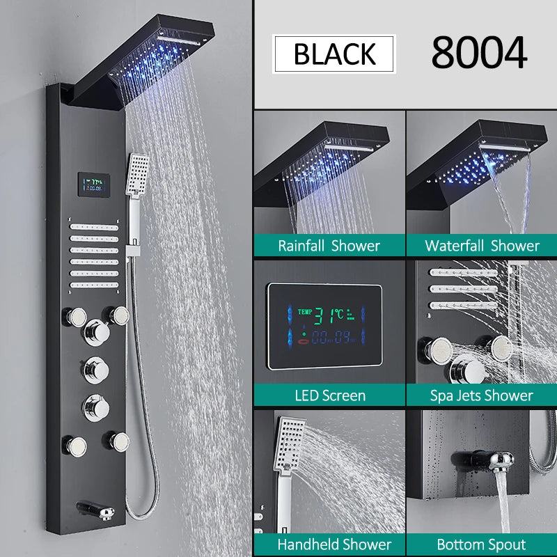 Quyanre LED Shower Panel Tower System With Hydroelectric LCD Display