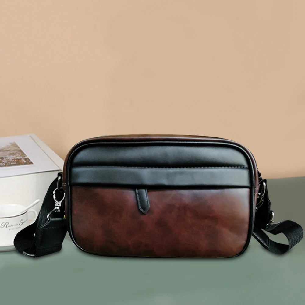 APWIKOGERCN Leather Mens Shoulder Crossbody Bag With Wide Strap