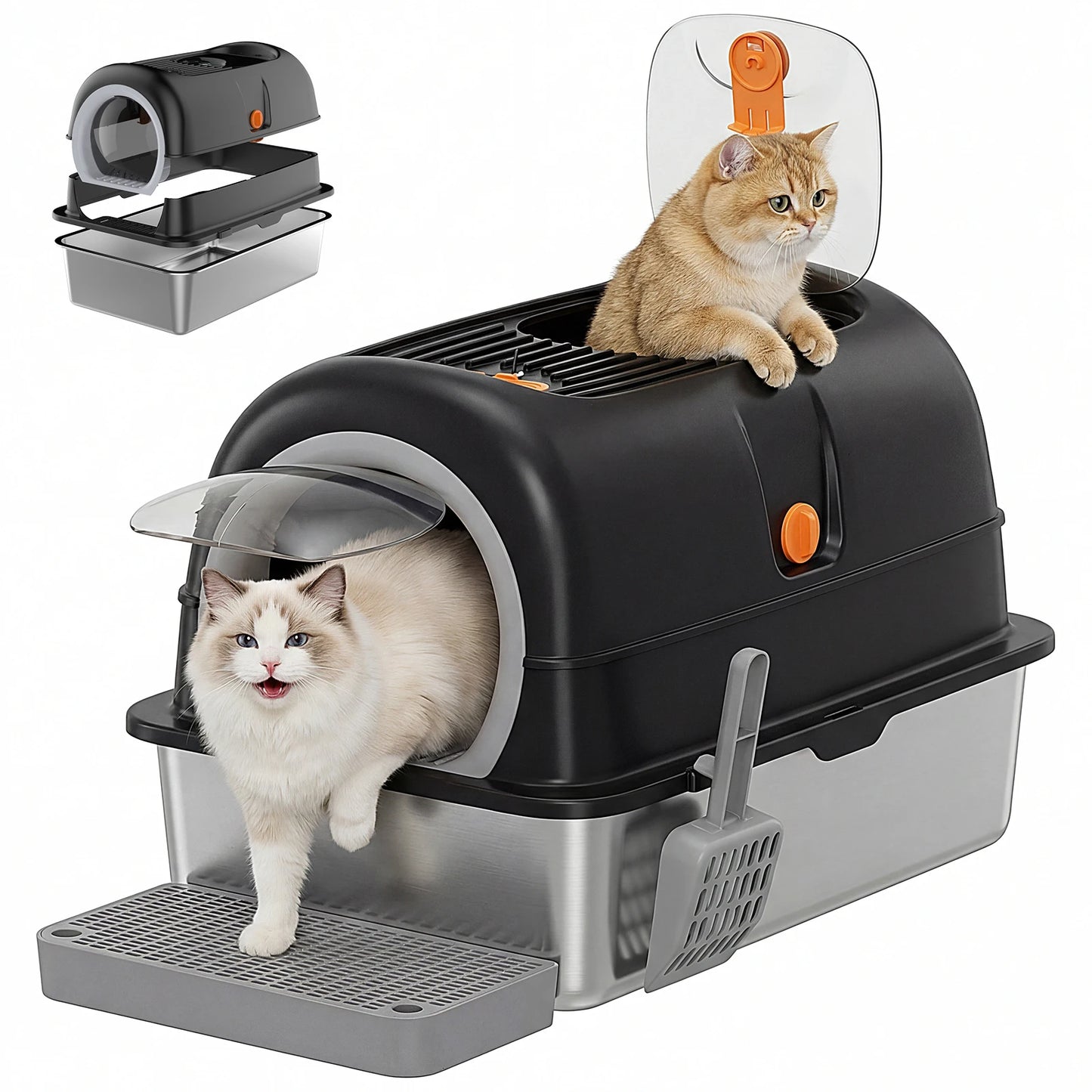 XL Stainless Steel Covered Cat Litter Box with Lid
