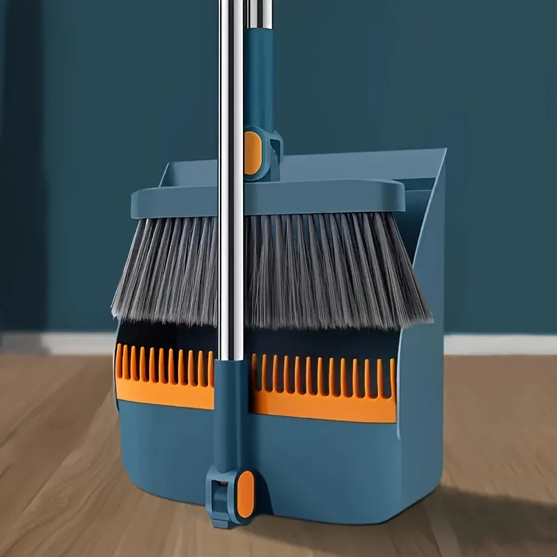AEHOME Long Handle Broom And Dustpan Set With Comb Teeth
