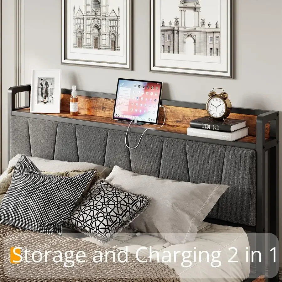 King Platform Bed Frame With 4 Storage Drawers And Headboard