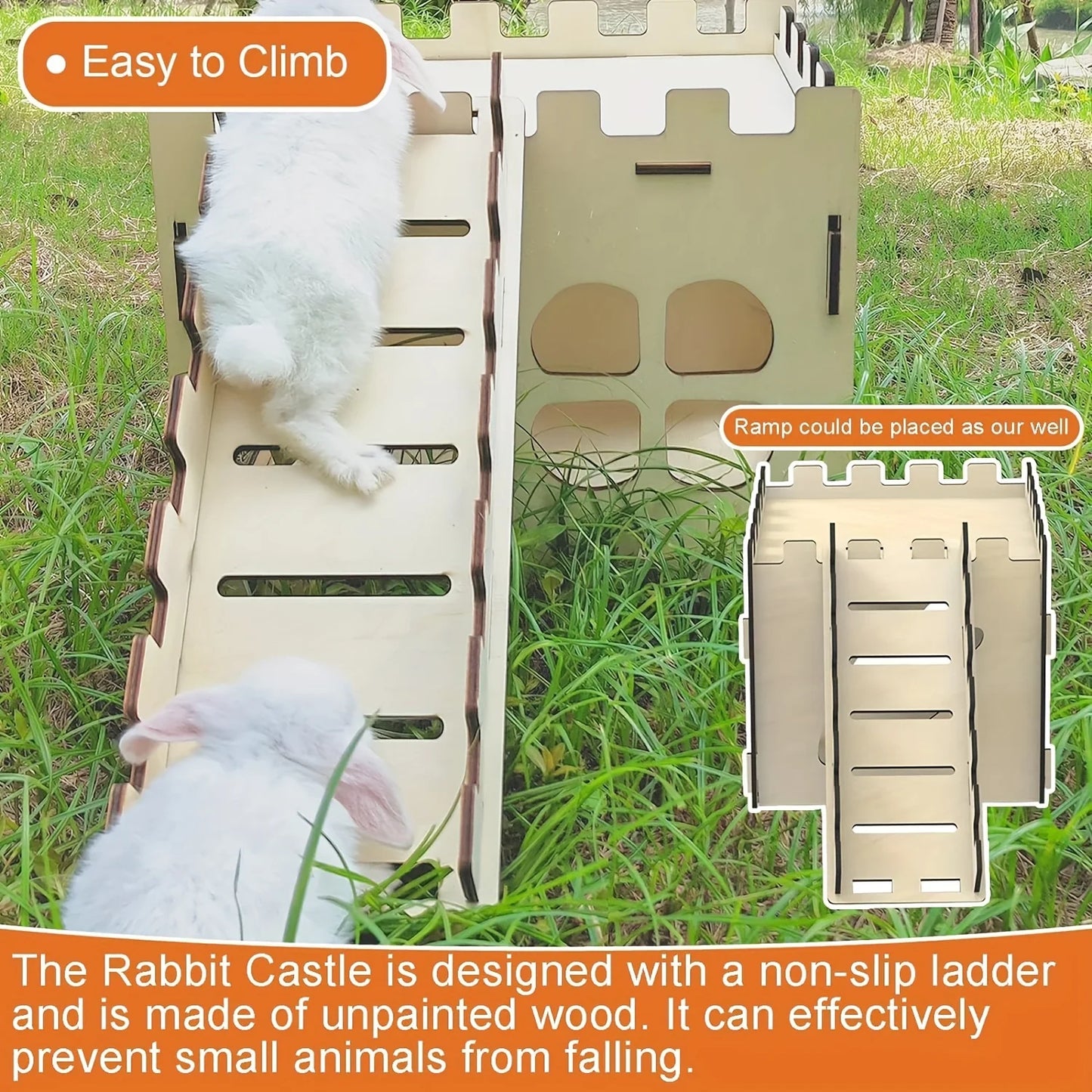 Wooden Rabbit Castle Detachable Habitat for Small Pets